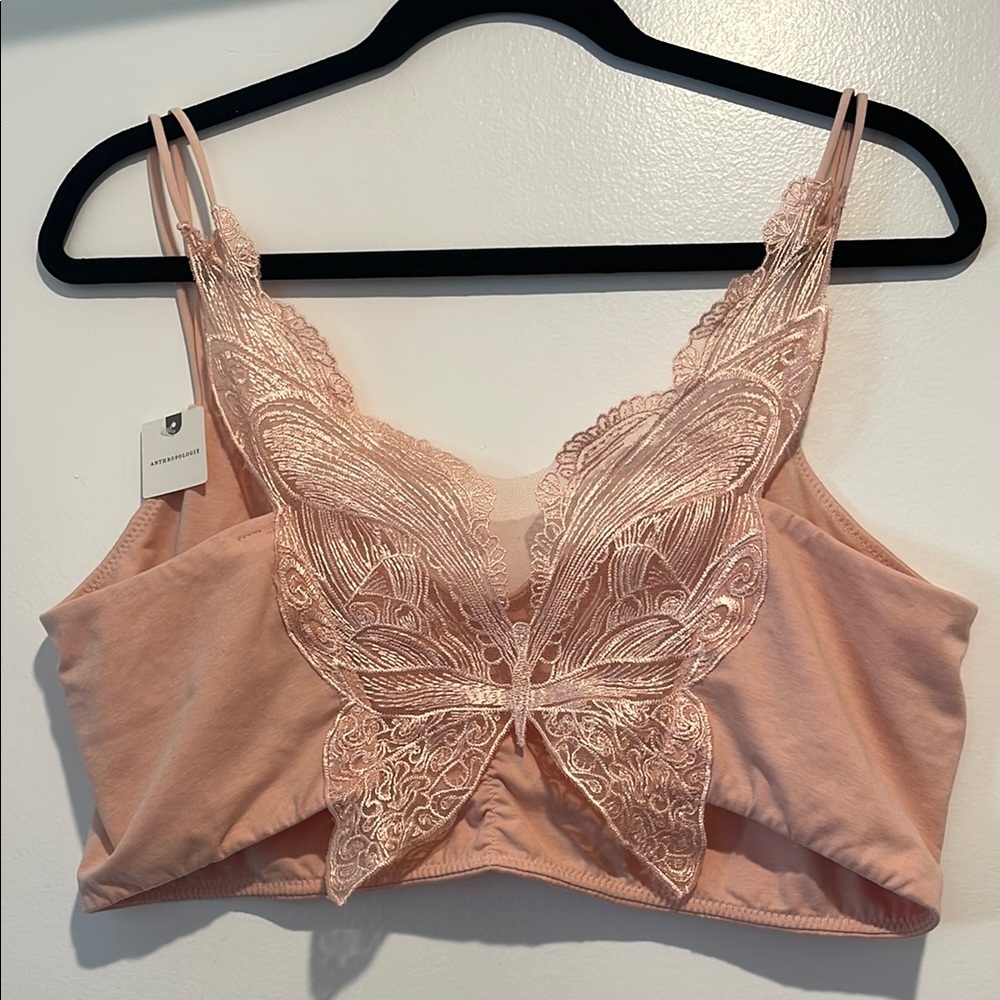 NWT By Anthropologie lace Butterfly back crop top bralette pink rose large